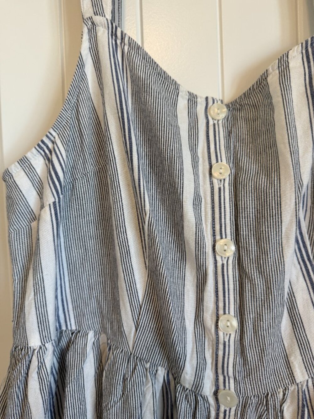 Striped blue and white button-front midi dress - Picture 2 of 6